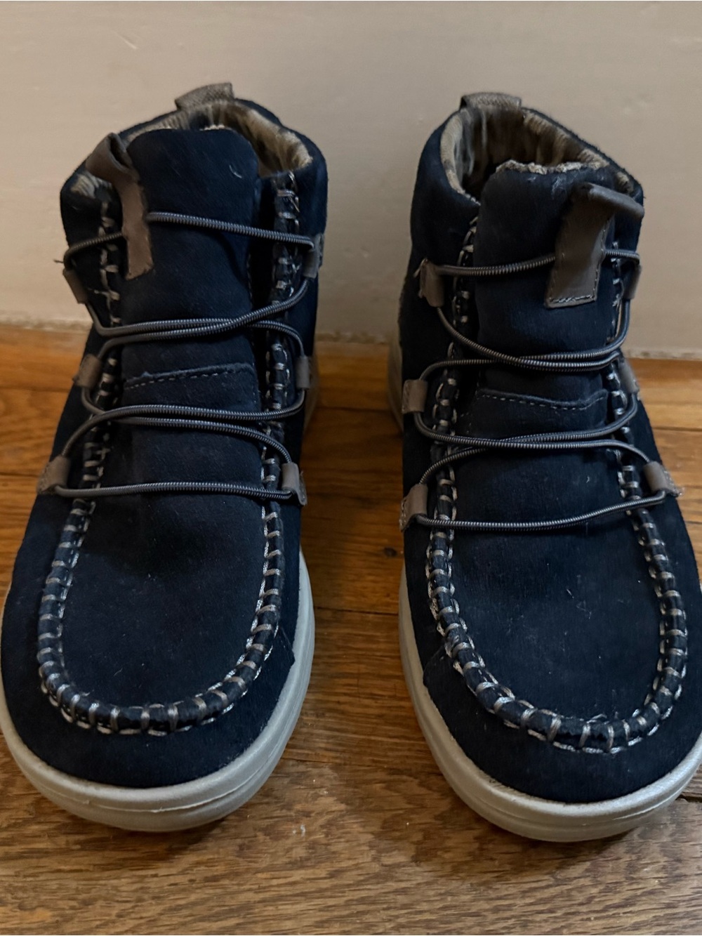 Hey Dude Navy Suede Moccasin-Style Lace-Up Boots